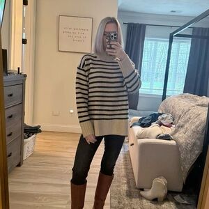 a new day Black and Cream Striped Turtleneck Sweater